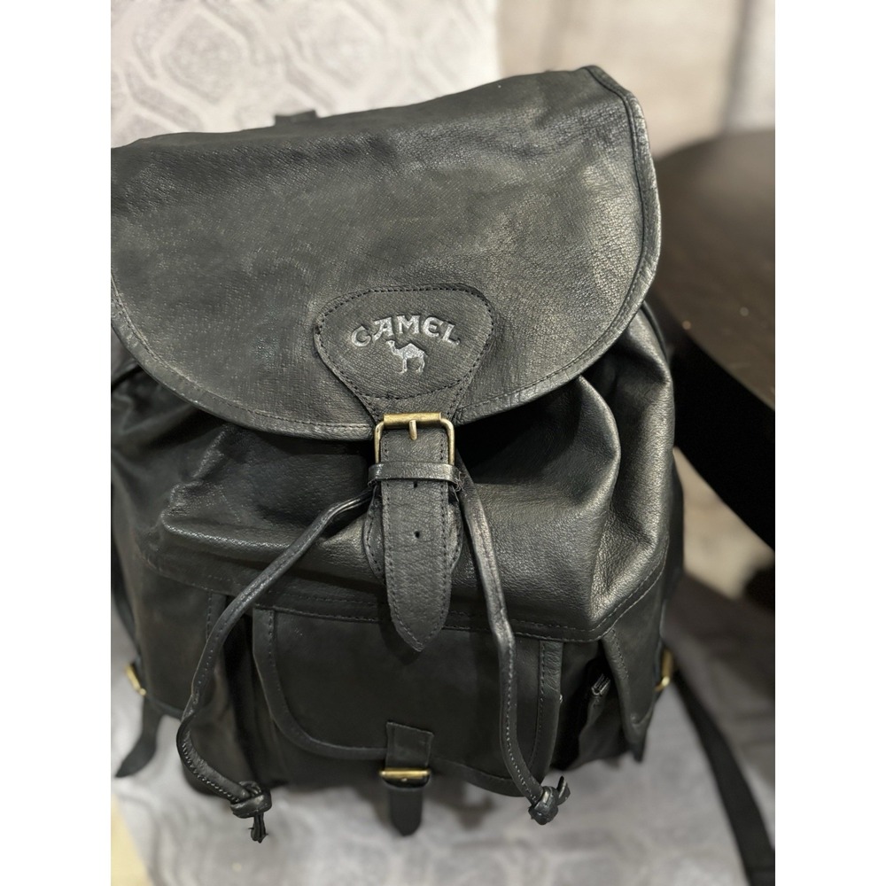 Vintage Camel Cigarettes Black Leather Drawstring Multi Pocket Collectors Bag - Picture 4 of 12